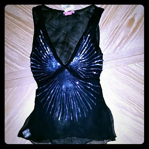 Beautiful BCBGirls black gauze sequin top NWT - Picture 1 of 2