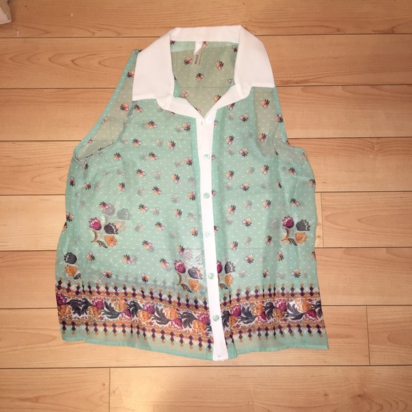 Sheer collared button top