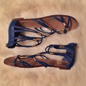 Blue and gold strappy sandals