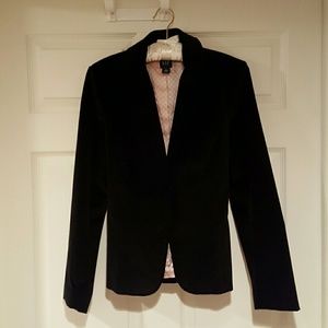 Black velvet blazer with ribbon tie