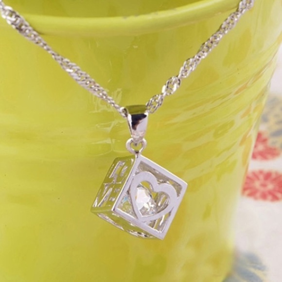Floating Crystal 💙 Box Pendant 💎Necklace - Picture 2 of 4