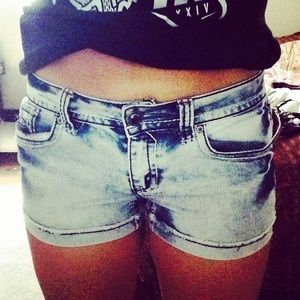 Acid wash denim shorts
