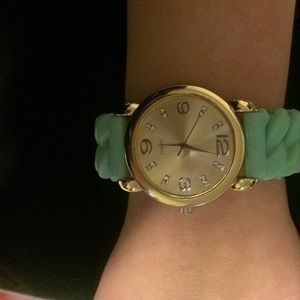 stretchy mint & gold watch