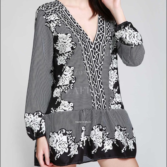 Border print drop waist tunic - Picture 2 of 2