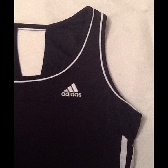 Adidas Black and White Stripe Tank w/cutout - Picture 3 of 4