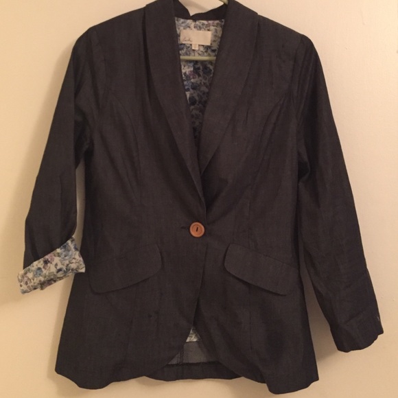 Chambray blazer with floral lining.