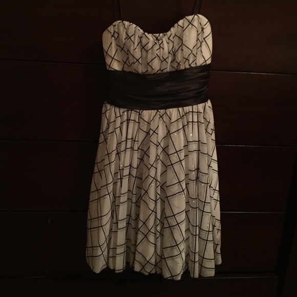 Black silver and white evening dress