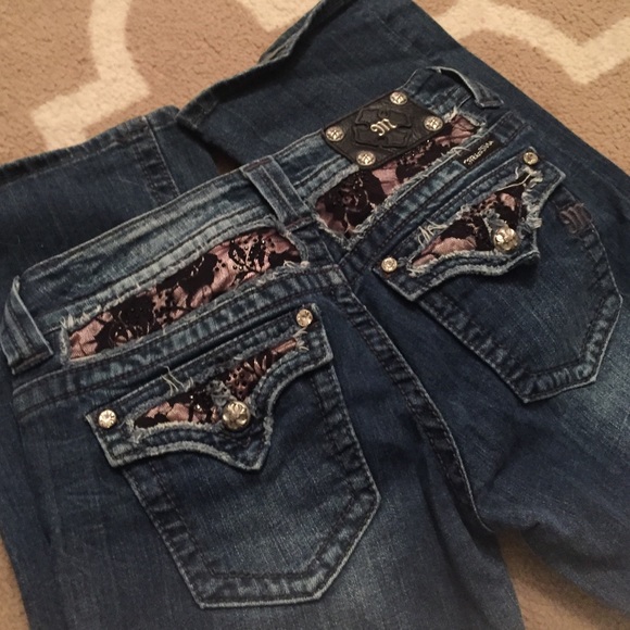 Miss me jeans 29 black pink lace rhinestones cute!