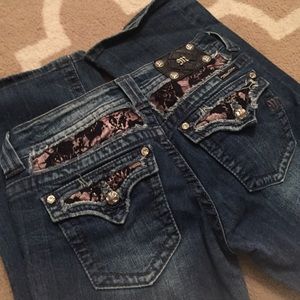 Miss me jeans 29 black pink lace rhinestones cute!