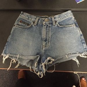 Light wash high waisted denim shorts