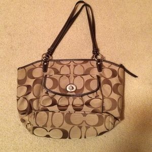 Coach Tote Bag. Tan/Brown. Canvas/Leather