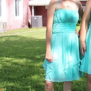 Strappless crinkle chiffon Aqua blue dress