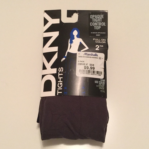 2 pair DKNY opaque control top tights black/grey