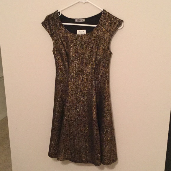 Brand new stretchy A-line gold and black dress