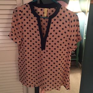 Pink and Navy polka dot sheer blouse