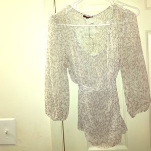 Gray & White Blouse ties in back