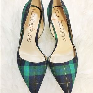 Trendy green plaid Sole Society pumps, never worn!