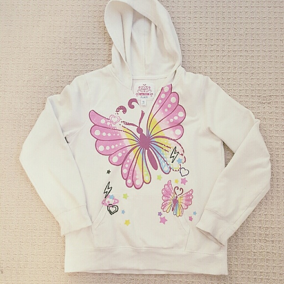 Girls Cute Butterfly White Hoodie