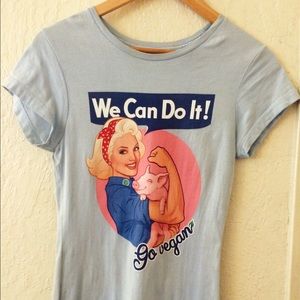 Baby blue feminist "go vegan" tee