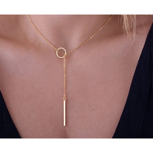 Jewelry - Gold Bar and Circle Pendant Drop Necklace