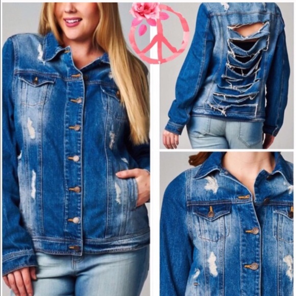 💥HP 1/2💥OVERSIZED SHREDDED DENIM JACKET - Picture 2 of 2