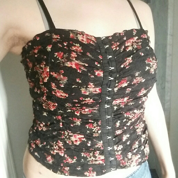 !bogo!Black floral hook&eye corset blouse