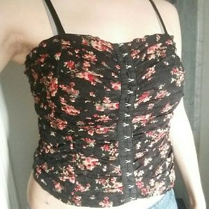 !bogo!Black floral hook&eye corset blouse