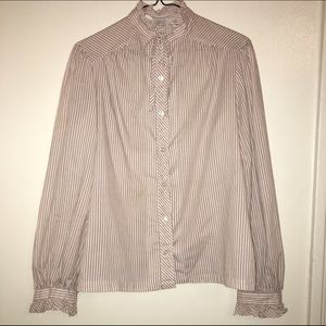 Vintage! Brown and White Striped Blouse