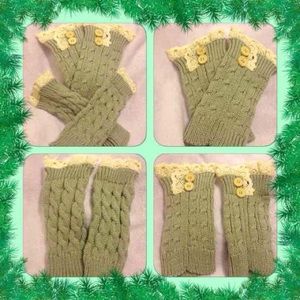 Matching grey boot cuffs with matching gloves