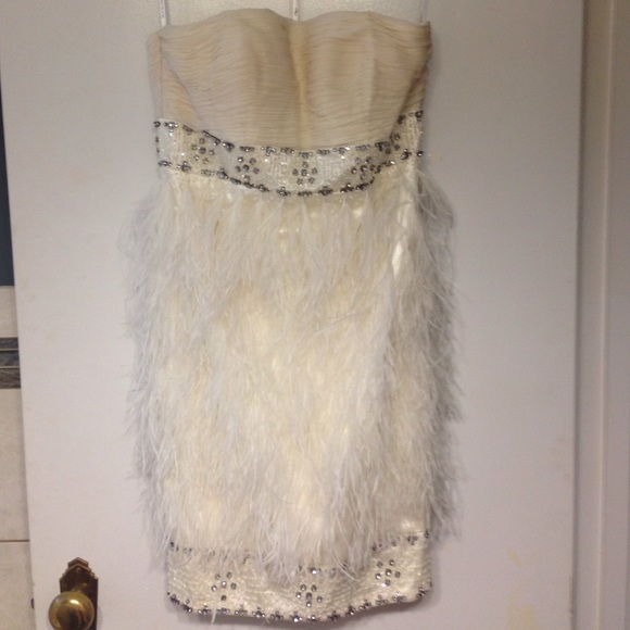 Cream Sue Wong Feather Dress Size 6