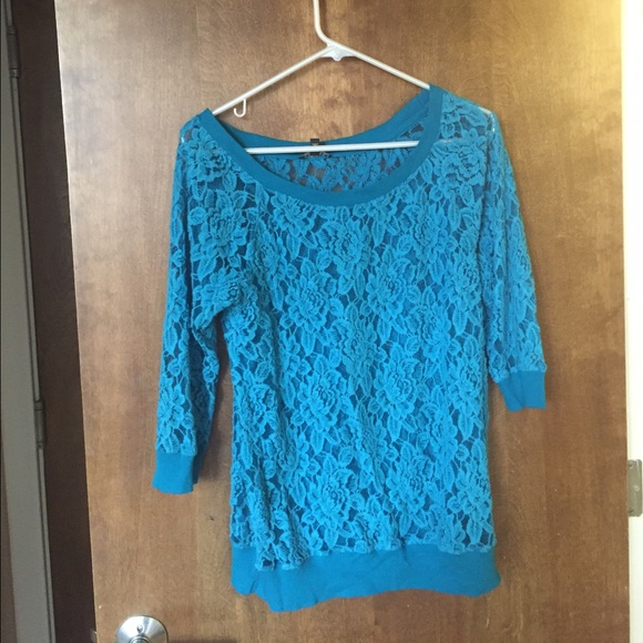 Teal EXPRESS lace three quarter sleeve shirt