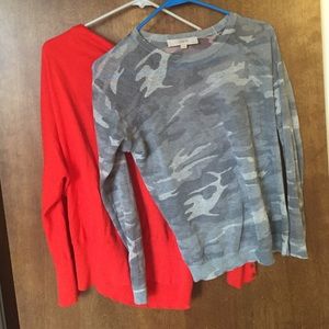 Camouflage grey and red cowl neck loft sweater