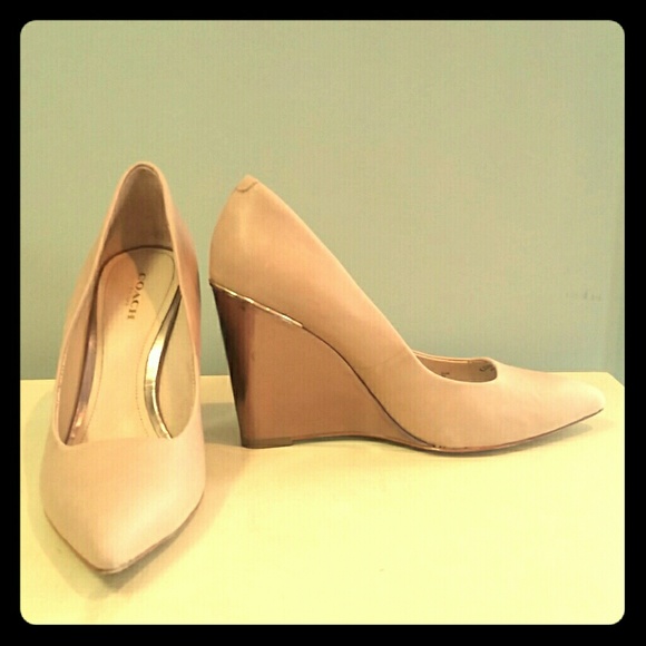 Coach nude heels with rosegold wedge