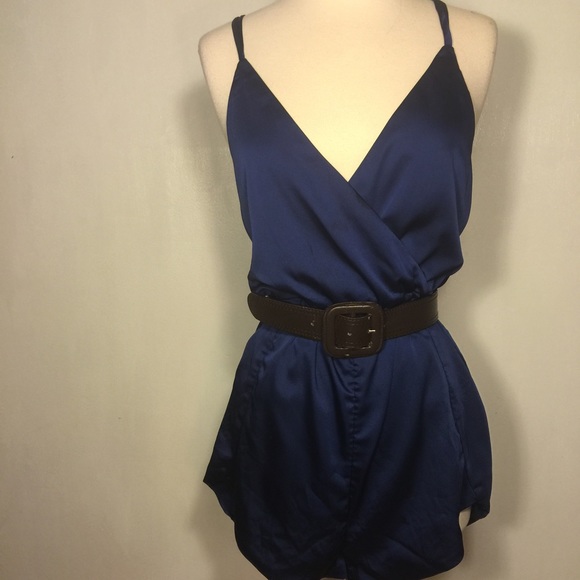 70s style Navy silk like romper