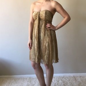Express gold strapless cocktail dress