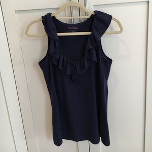 Ruffled neck, cotton casual sleeveless top!