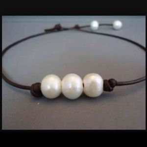 Black Triple Pearl Leather Cord Bracelet