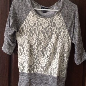 Gray and cream lace sweater