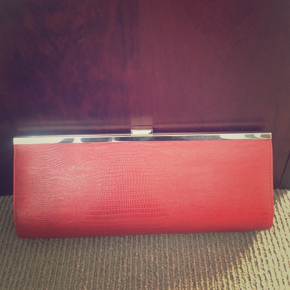 Red embossed clutch