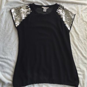 Boutique Sequined Shoulder Sheer Top