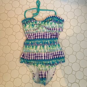 One peice tie dye/ tribal Delias swimsuit