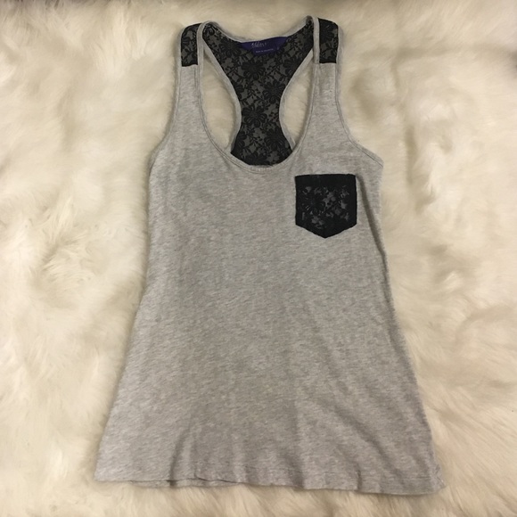 Light Gray Tank Top with Black Lace Details