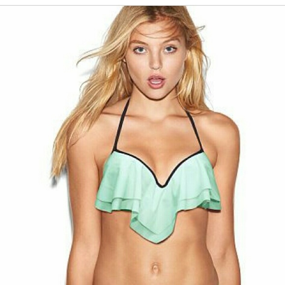 VS Pink Mint Flounce Swim Top.