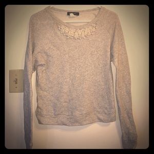 Gray Sweatshirt Style Top with Pearl Detail