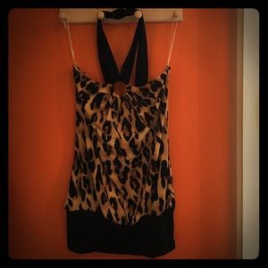 Halter leopard top with black banded bottom