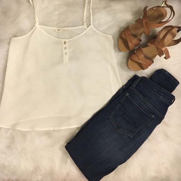 White Tank Top with 3 Buttons