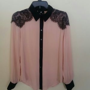 Salmon and black chiffon shirt