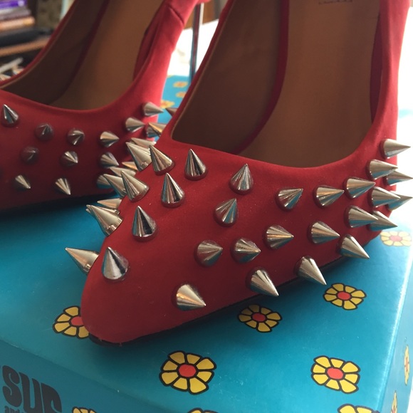 Penny Sue Shoes - Red suede spike stilettos "Danger" Penny Sue Shoes - Red suede spike stilettos "Danger"