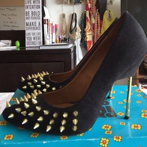 Penny Sue Shoes - Black suede spike stilettos "Danger" Penny Sue Shoes - Black suede spike stilettos "Danger"