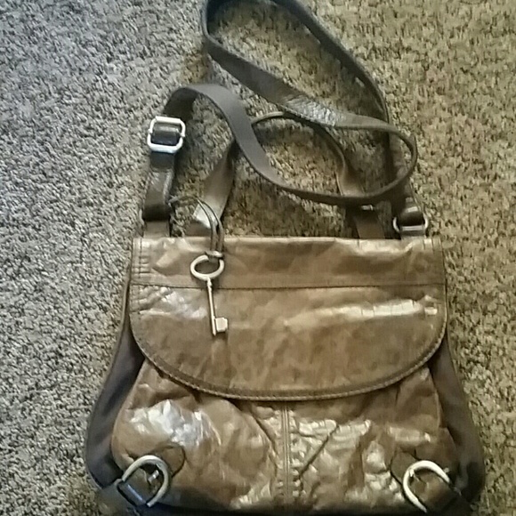 Fossil brown leather and canvas bag